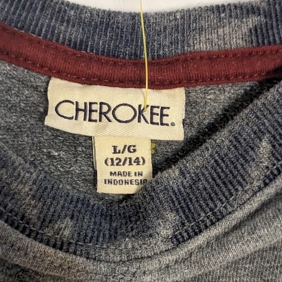 Cherokee cozy gray sweatshirt with pattered sleeves and waist band size large - Picture 2 of 6